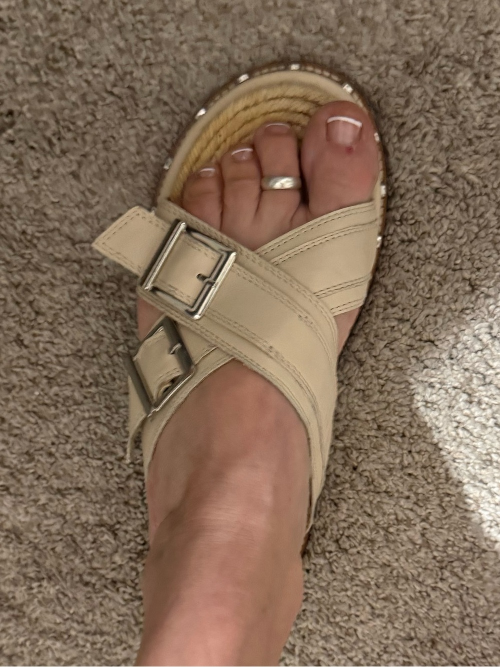 Source Unknown Cream Double-Buckle Slide Sandals